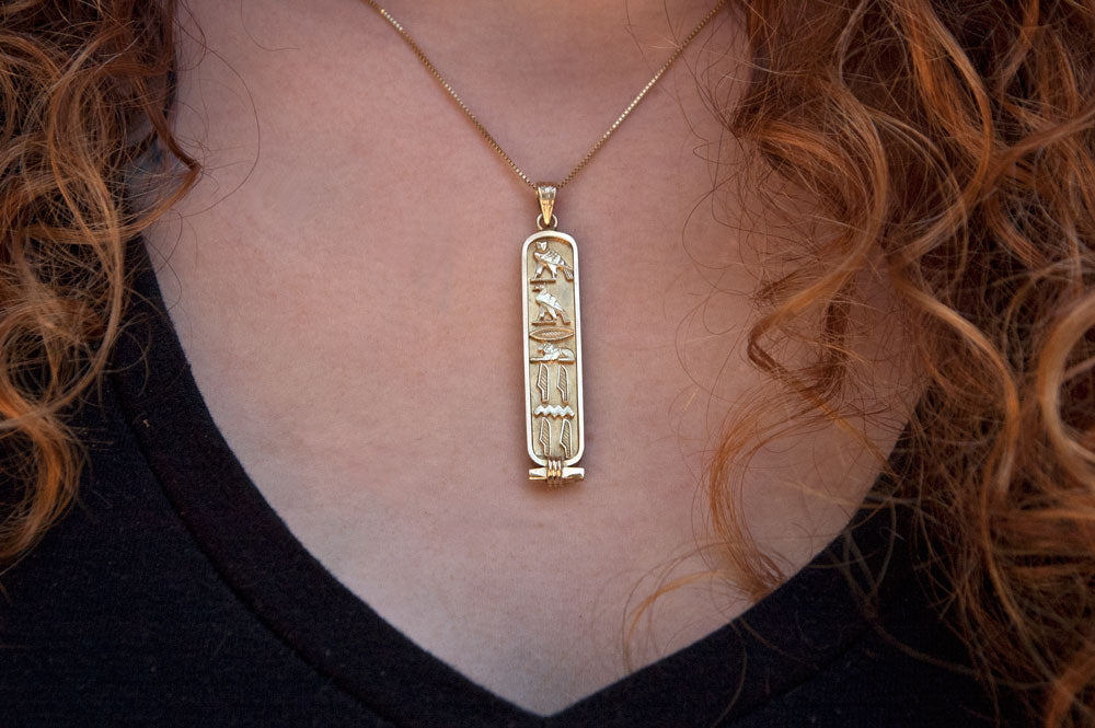 14k Gold Cartouche Pendant Hieroglyphics Necklace Personalized